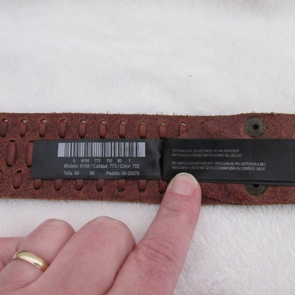 Massimo Dutti USED Wide Brown Cow Leather Belt Brass Buckle Size 80 - Picture 11 of 11